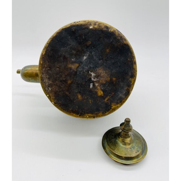 Antique Brass Teapot With Ornate Handle & Spout On Wooden Base Early 20th Centur - Picture 8 of 8